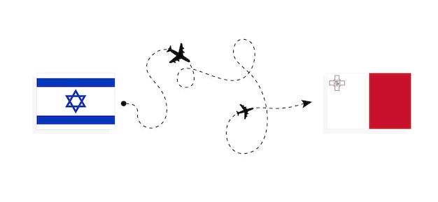 Vektor flug und reise von israel nach malta mit passagierflugzeug reisekonzept