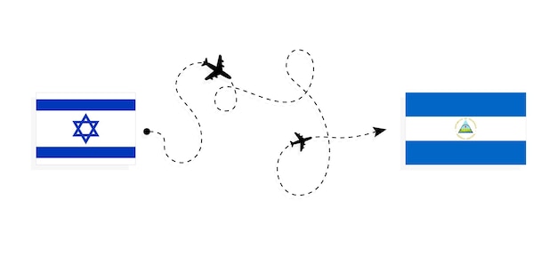 Vektor flug und reise von israel nach nicaragua mit passagierflugzeug