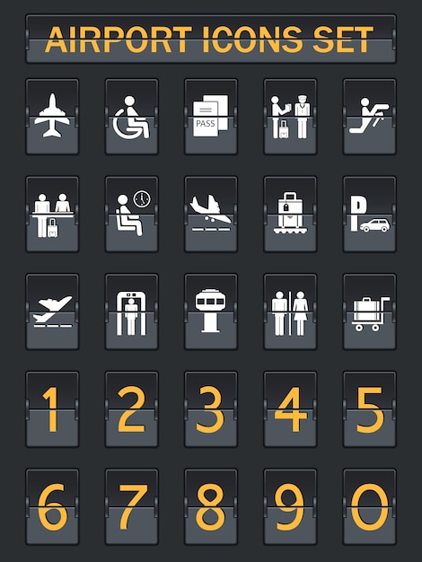 Flughafen-informationstafelsymbole gesetzt