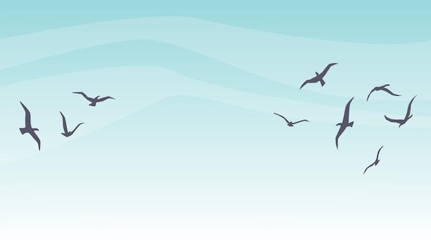 Flugsilhouette am Himmel. Cartoon-Naturlandschaft mit fliegenden Vögeln