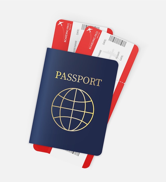 Flugtickets, ideal für jeden Zweck. Hände mit Reisepass und Flugtickets. Illustration.