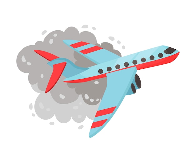 Vektor flugzeug fliegt zwischen einer grauen wolke von rauchvektor-illustration auf weißem hintergrund