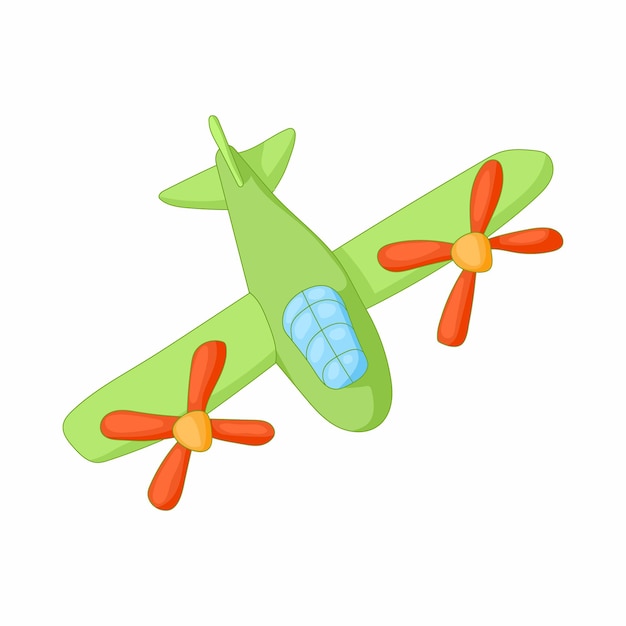 Flugzeug mit zwei propellermotoren-ikone im cartoon-stil auf weißem hintergrund