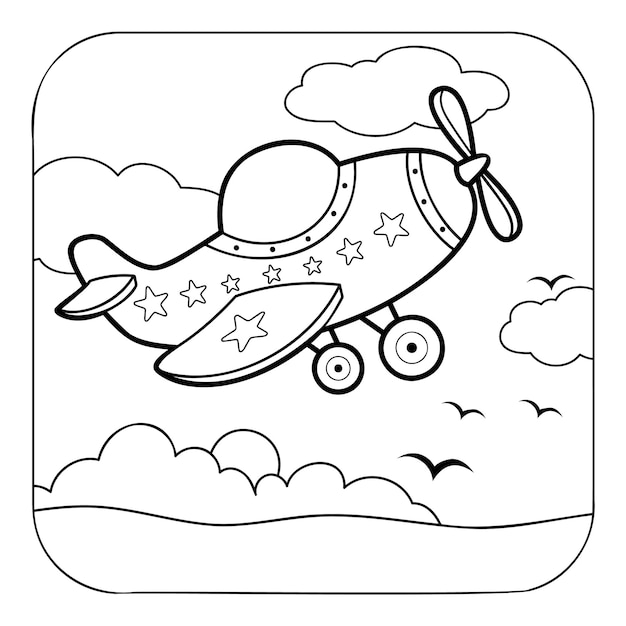 Flugzeug schwarz-weiß Malbuch oder Malseite für Kinder Naturhintergrund