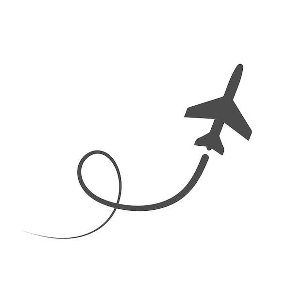 Flugzeug schwarzes Symbol. Flugzeugweg. Kreisroute der Fluggesellschaft. Vektorillustration getrennt auf Weiß.