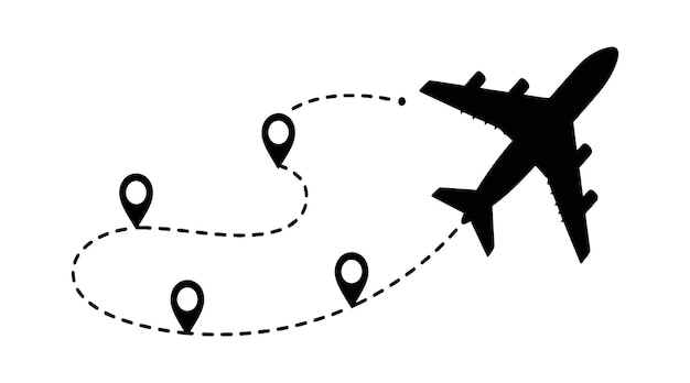 Flugzeugreise mit Flugstrecken- und Zielmarkierungen