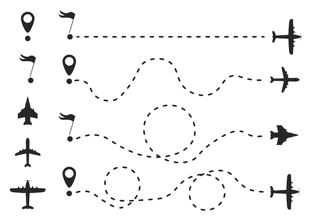 Vektor flugzeugroute in gepunkteter linienform. eine route von einer linie in form von punkten. reisekonzept