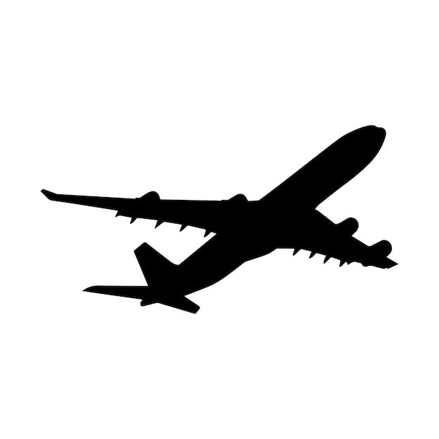 Flugzeugsilhouette schwarz isoliert in weißer hintergrundvektorillustration