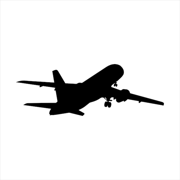 Flugzeugsilhouette schwarz isoliert in weißer hintergrundvektorillustration