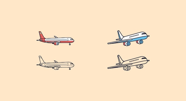 Vektor flugzeugsymbole und -symbole, vektorgrafiken, die flugzeugbezogene beschilderungen und zubehör darstellen