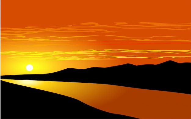 Vektor fluss sonnenuntergang illustration