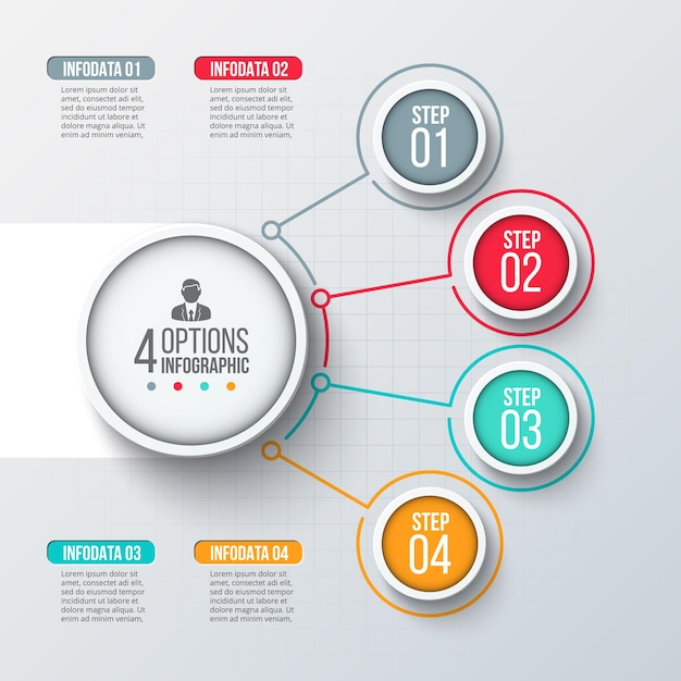 Flussdiagramm-infografik-folie konzept der visualisierung von geschäftsprojekten mit 4 optionen