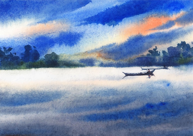 Flusslandschaft mit bunter Natur durch Aquarell