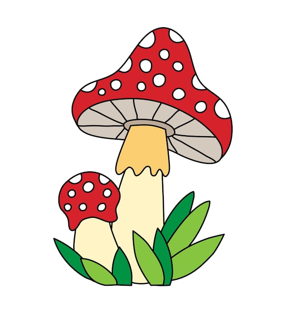 Fly agaric kinder vektor doodle vorlage