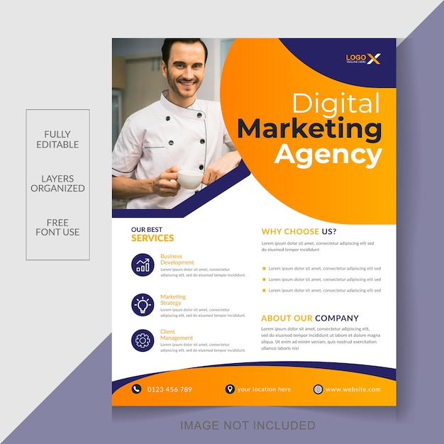 Flyer-designvorlage für expertenagenturen für digitales marketing für unternehmen