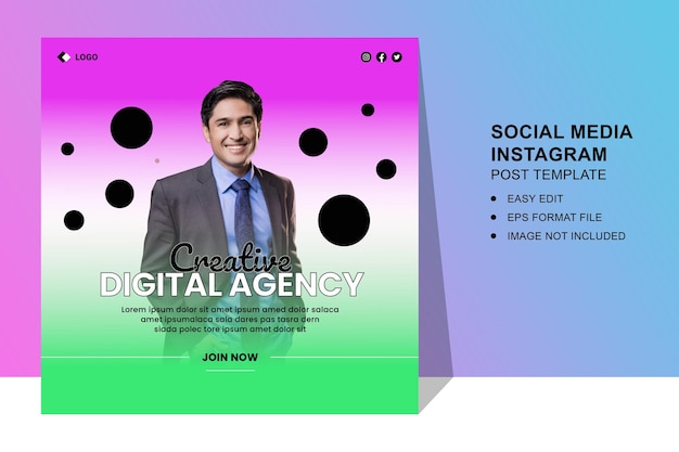 Vektor flyer oder poster für kreative digitale agenturen in sozialen medien