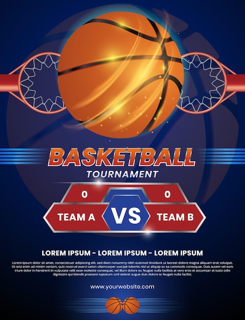Vektor flyer-poster-design für basketballkorb und ballsport. basketball-turnier-flyer-vektor