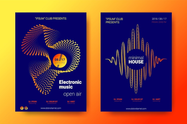 Flyer-set für festival der elektronischen musik