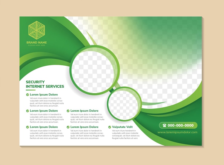 Vektor flyer-template-design mit überschrift ist security internet services curve for space of photo collage