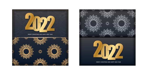 Flyer vorlage 2022 frohe weihnachten schwarz mit vintage gold muster