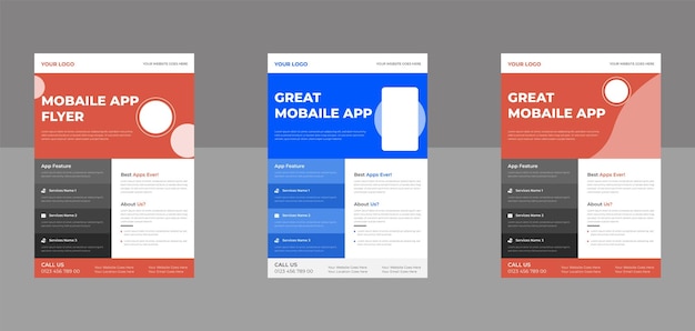 Flyer-Vorlage für die Werbung für mobile Apps Flyer für mobile Apps Poster-Broschürenvorlage Mobile App-Flyer oder Vorlagenbroschüren-Layout mit Smartphone