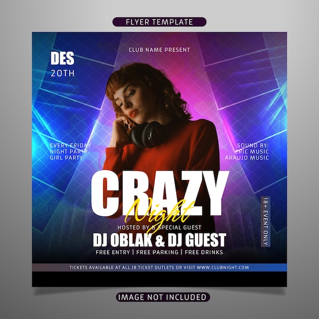 Flyer-Vorlage für verrückte Nachtpartys