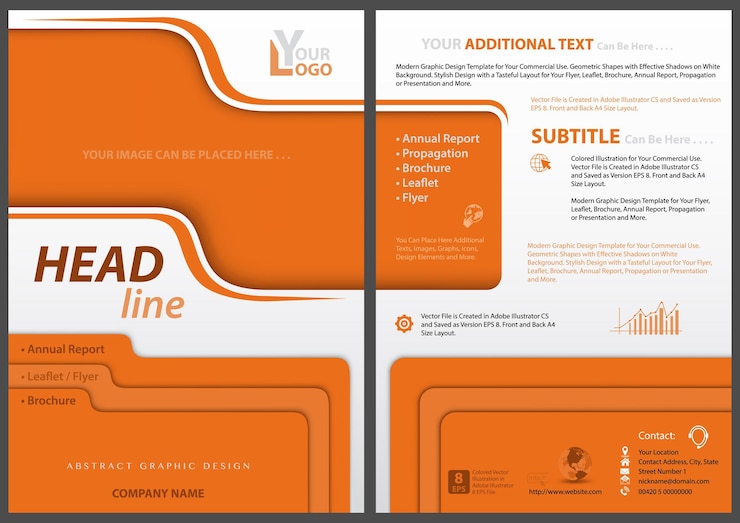 Vektor flyer-vorlage mit orangefarbenen designelementen mit layer-effekt und schatten