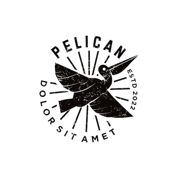Flying pelican logo schwarze silhouette symbol stempel design vektor