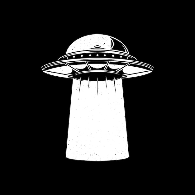 Flying saucer negative space isoliert auf schwarz