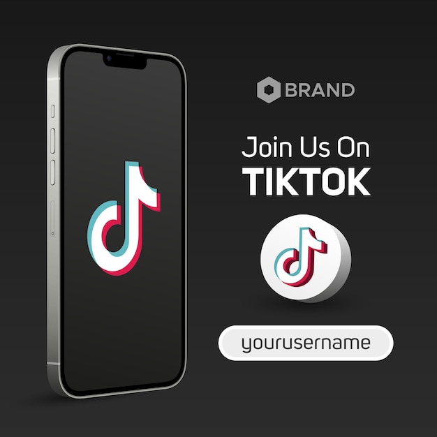 Folgen sie uns auf tiktok 3d-illustration logo benutzername smartphone bildschirm mockup banner social media post