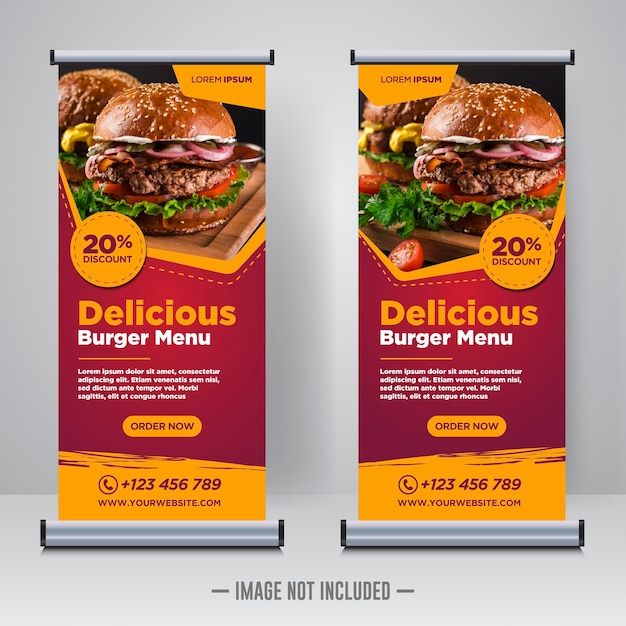 Food and restaurant roll up oder x banner design vorlage