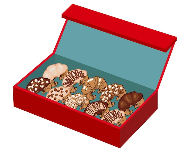 Food illustration verschiedene appetitliche französische croissants in heller süßwarenbox