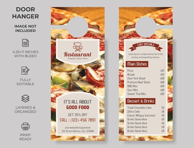 Vektor food restaurant door hanger vector illustration moderne designvorlage für türhänger stört nicht