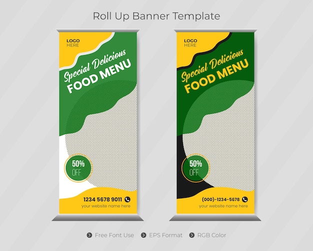 Food-Rollup-Banner-Vorlage und Restaurant-Menü-Design