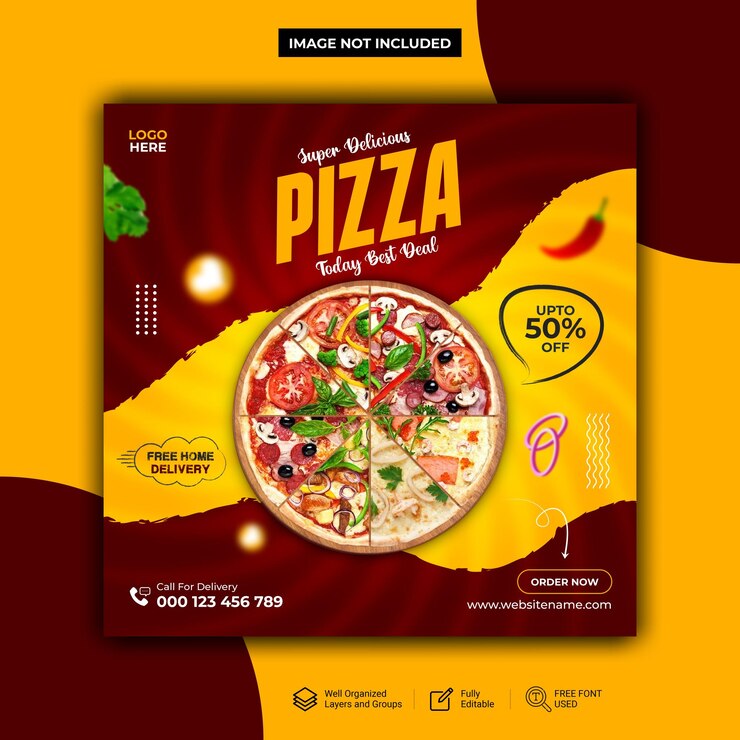 Food Social Pizza Media Promotion und Instagram-Banner-Post-Design-Vorlage
