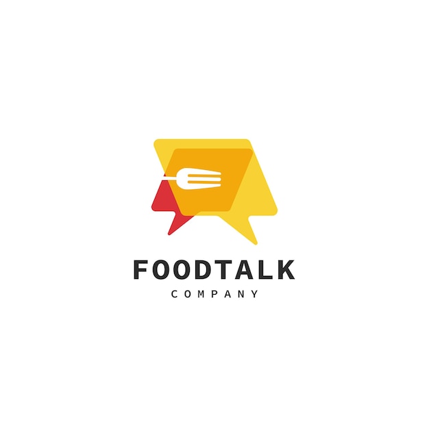 Food-talk-logo-design mit kombiniertem chat-symbol und gabel 2