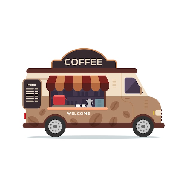 Food truck fahrzeug coffee shop illustration