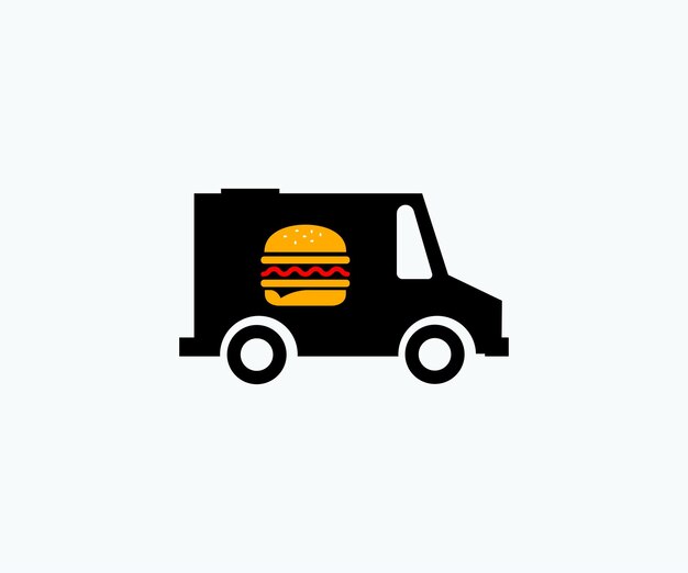 Food-Truck-Symbol Food-Truck mit Burger-Symbol isoliert auf weißem Hintergrund