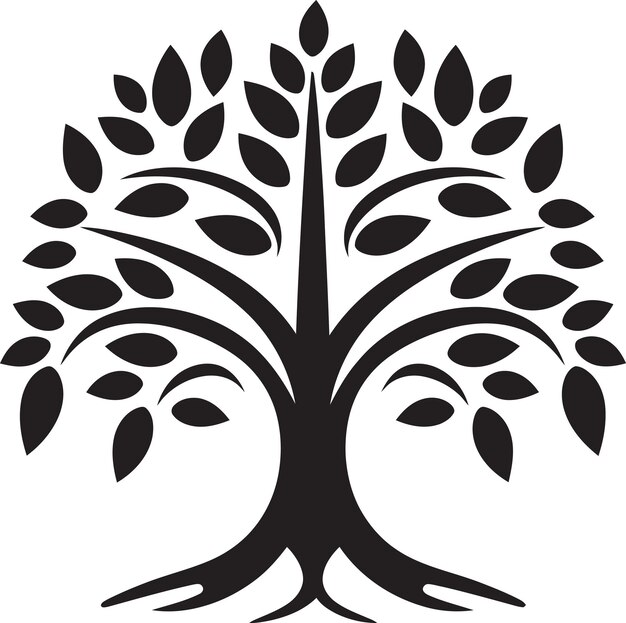Forest guardian elegantes schwarzes logo-design mit baumplantage-ikonen, verwurzeltem resilienzvektorsymbol o
