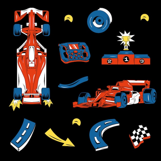 Vektor formel 1 vektor illustration set grafik tee cooles auto