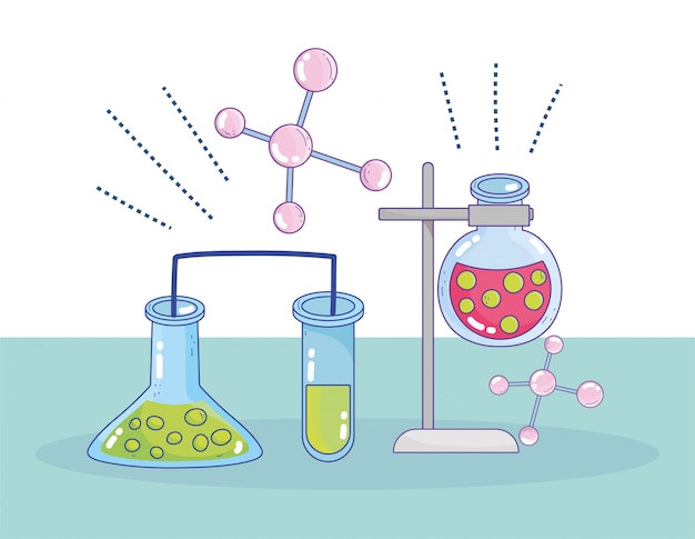 Forschungslabor für wissenschaftliche becherflaschenmolekül-experimente