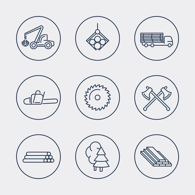 Forstwirtschaft, holz, baumernte, sägewerk-liniensymbole