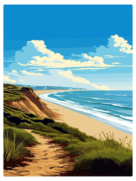 Fort funston kalifornien vintage reiseplakat souvenir postkarte porträtmalerei wpa illustration