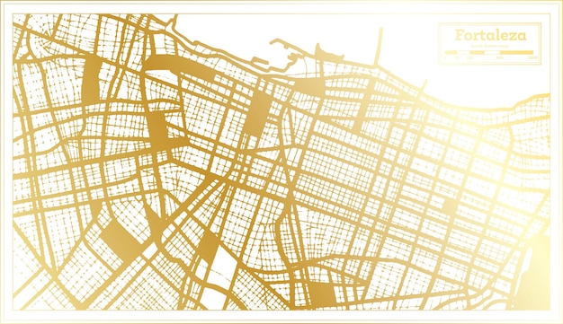 Fortaleza brasilien stadtplan im retro-stil in goldener farbe übersichtskarte