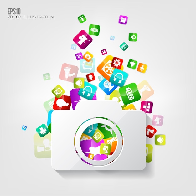 Foto-Kamera-Symbol Anwendungs-Schaltfläche soziale Medien und Cloud-Computing