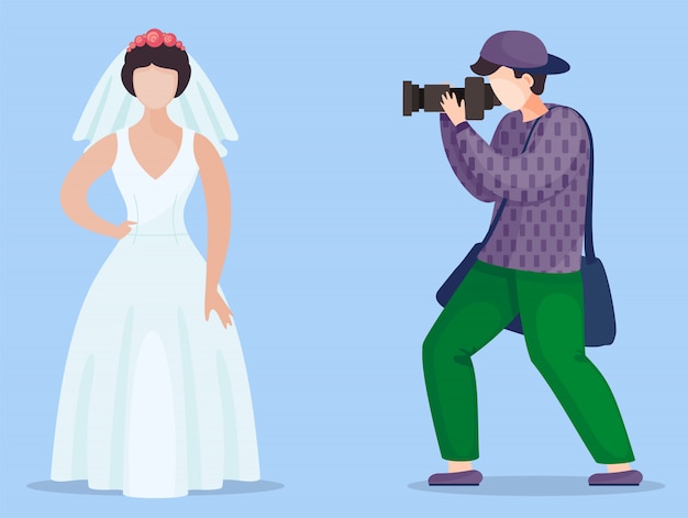 Fotograf, der foto des modells im hochzeitskleid mit schleier macht