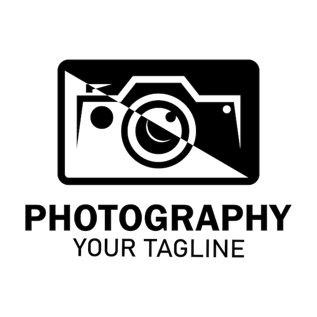 Fotografie-Kamera-Logo-Symbol-Vektor-Design-Vorlage isoliert auf schwarzem Hintergrund