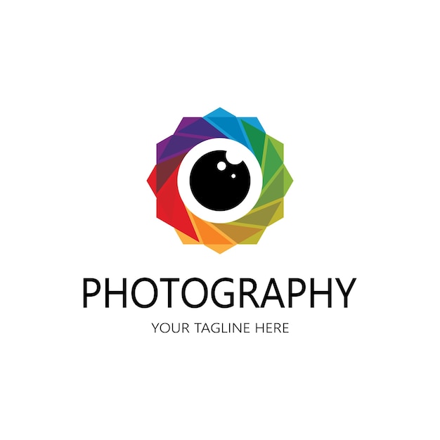 Fotografie-Kamera-Logo-Symbol-Vektor-Design-Vorlage isoliert auf schwarzem Hintergrund