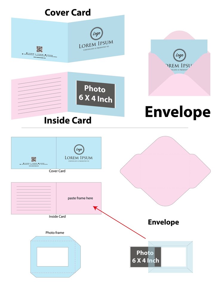 Vektor fotorahmenkarte mit umschlag-dieline-modell