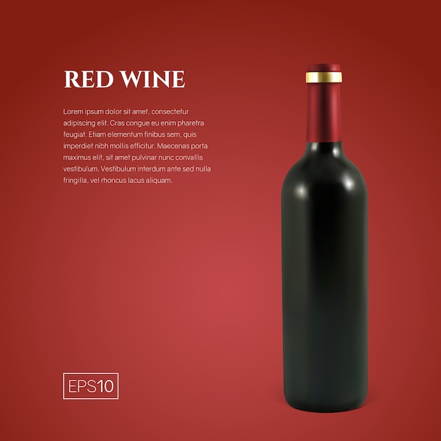 Fotorealistische Flasche Rotwein auf Rot